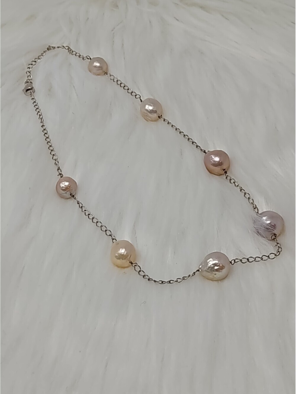 925 Sterling Silver Baroque Pearl Necklace Adjustable 18"